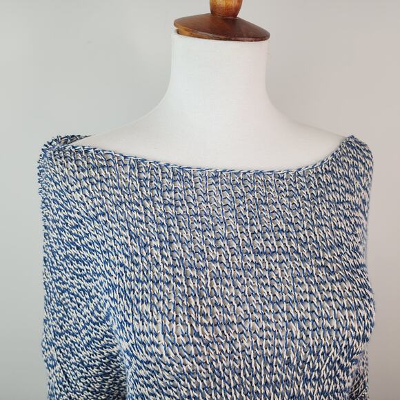 Ralph Lauren Denim & Supply Open Knit Sweater XL Boat Neck 100% Cotton Blue - Picture 2 of 7